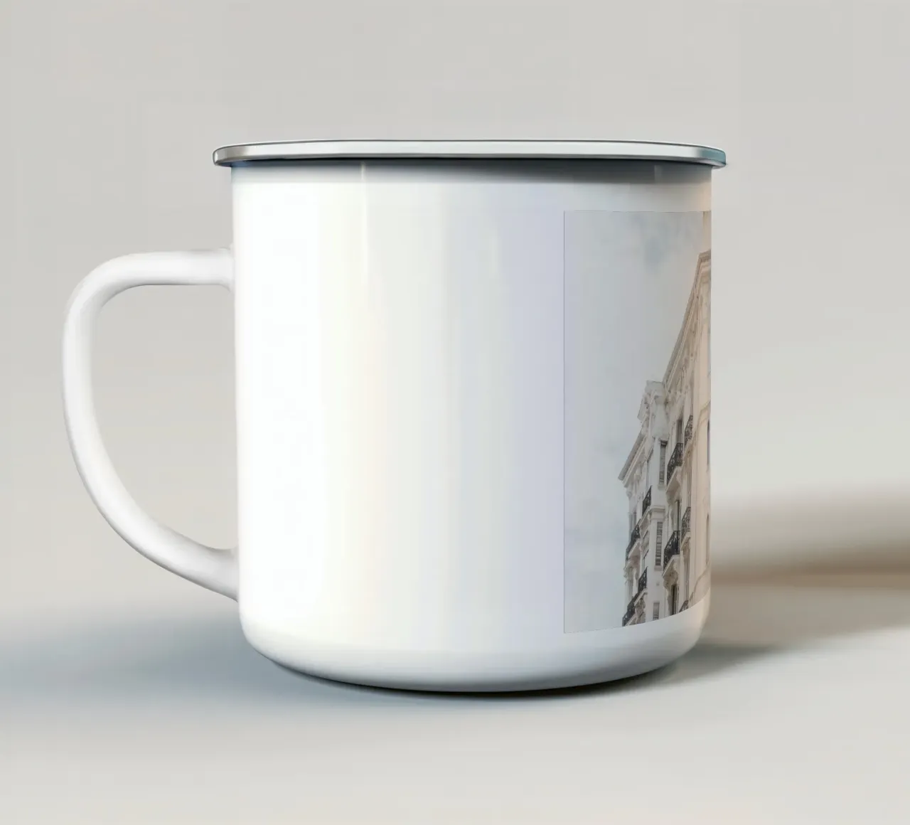 White Riviera Building tazza in smalto da GraceDigitalArtCo
