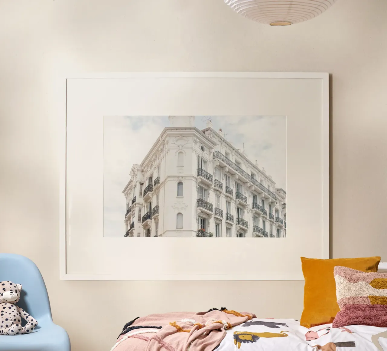 White Riviera Building poster con telaio in plastica da GraceDigitalArtCo