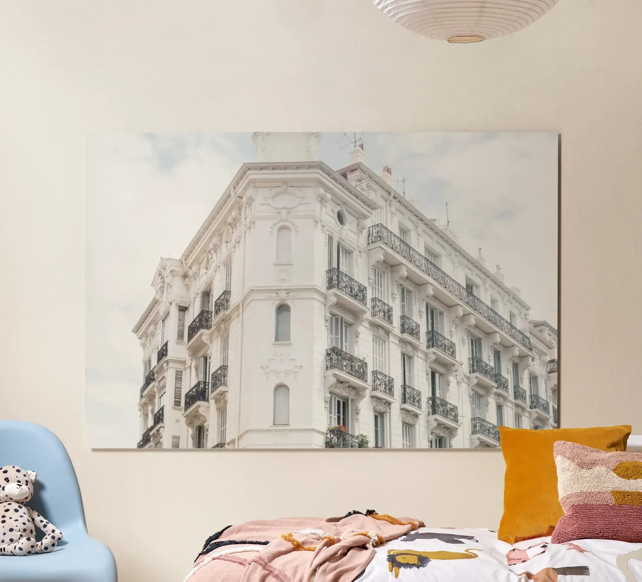 White Riviera Building poster con telaio in plastica da GraceDigitalArtCo