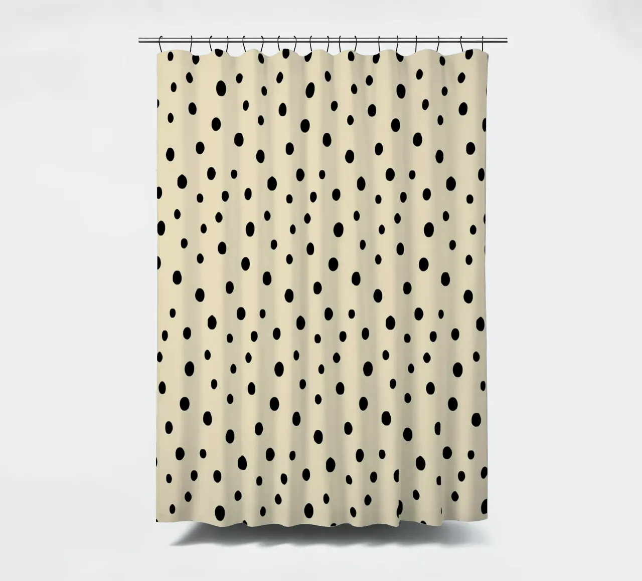 Minimal Chic Hand Drawn Polka Dots | Black on Beige shower curtain by Beauty in Simplicity