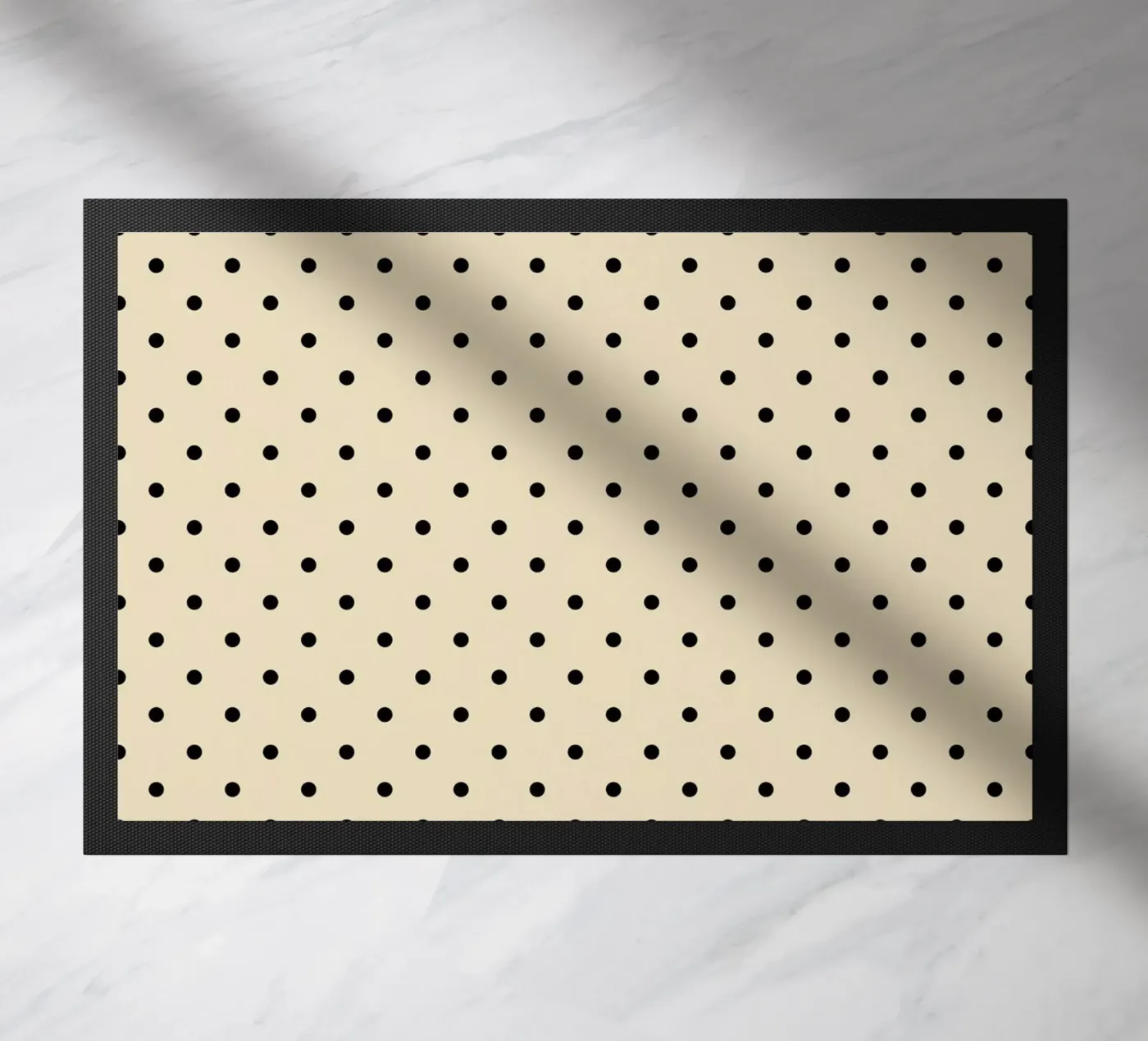 Minimal Basic Polka Dots | Black on Beige doormat by Beauty in Simplicity