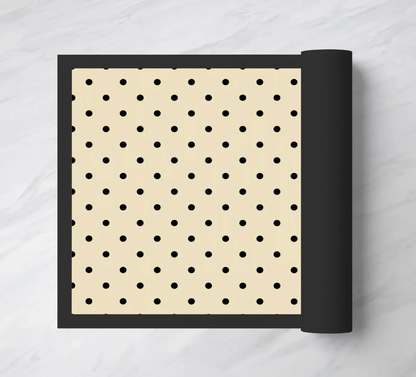 Minimal Basic Polka Dots | Black on Beige doormat by Beauty in Simplicity