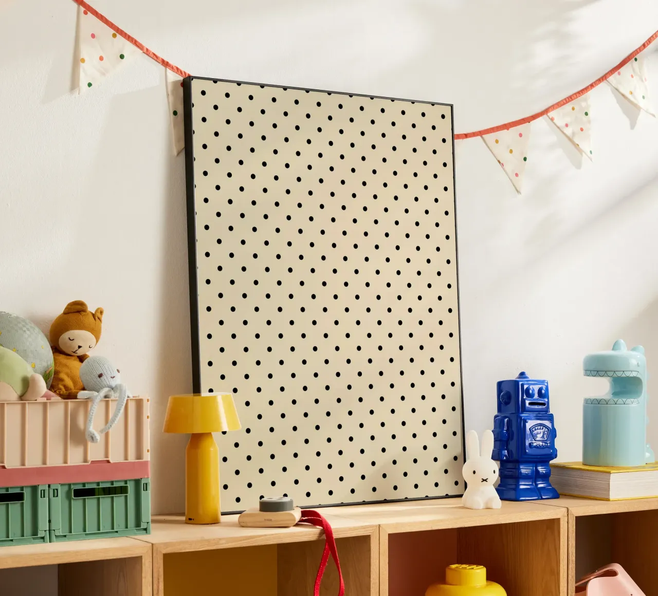 Minimal Basic Polka Dots | Nero su Beige alluminio dibond da Beauty in Simplicity