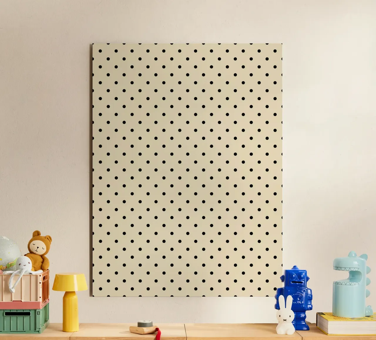 Minimal Basic Polka Dots | Nero su Beige alluminio dibond da Beauty in Simplicity