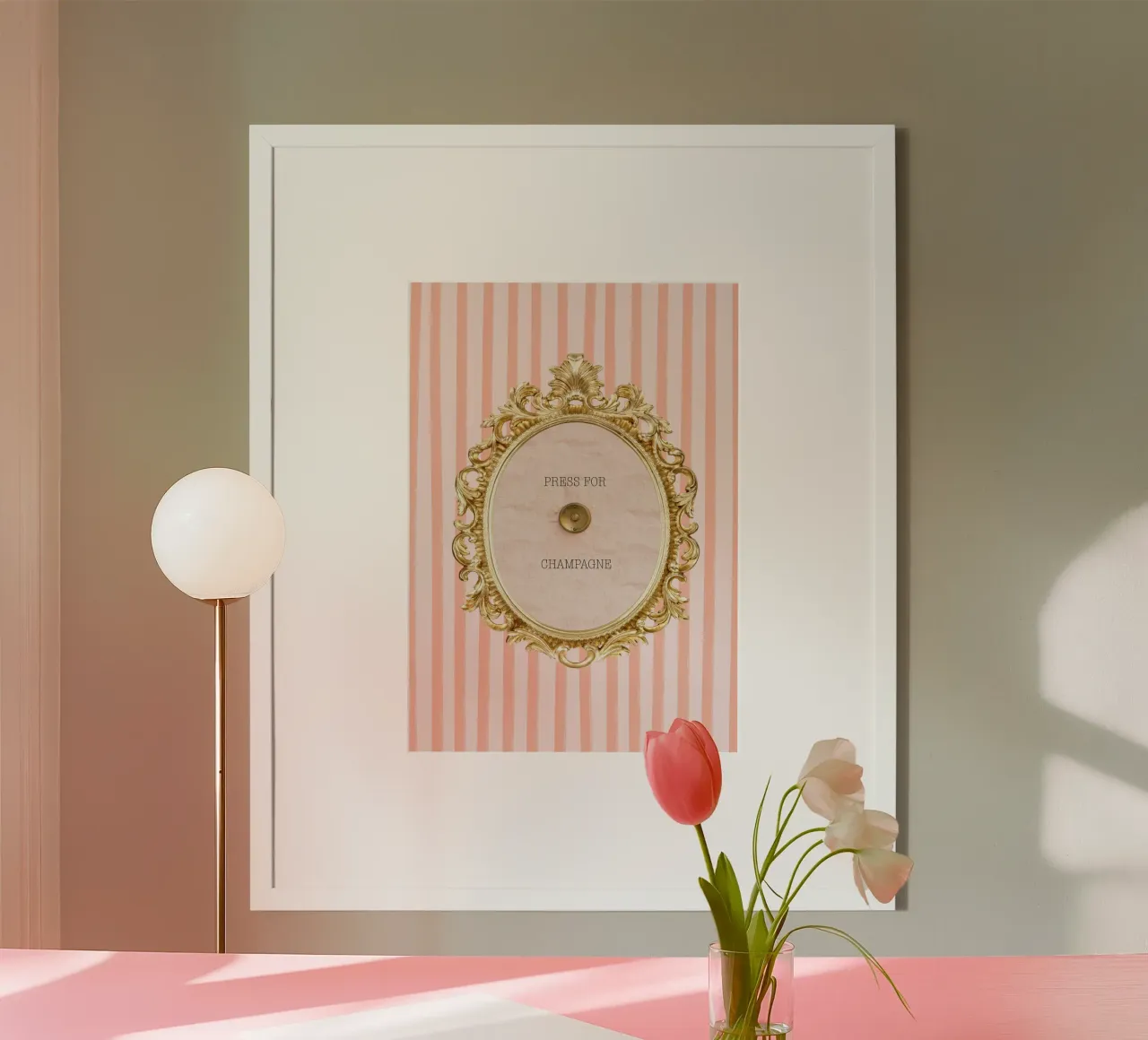Striped press for champagne poster con telaio in alluminio da GraceDigitalArtCo