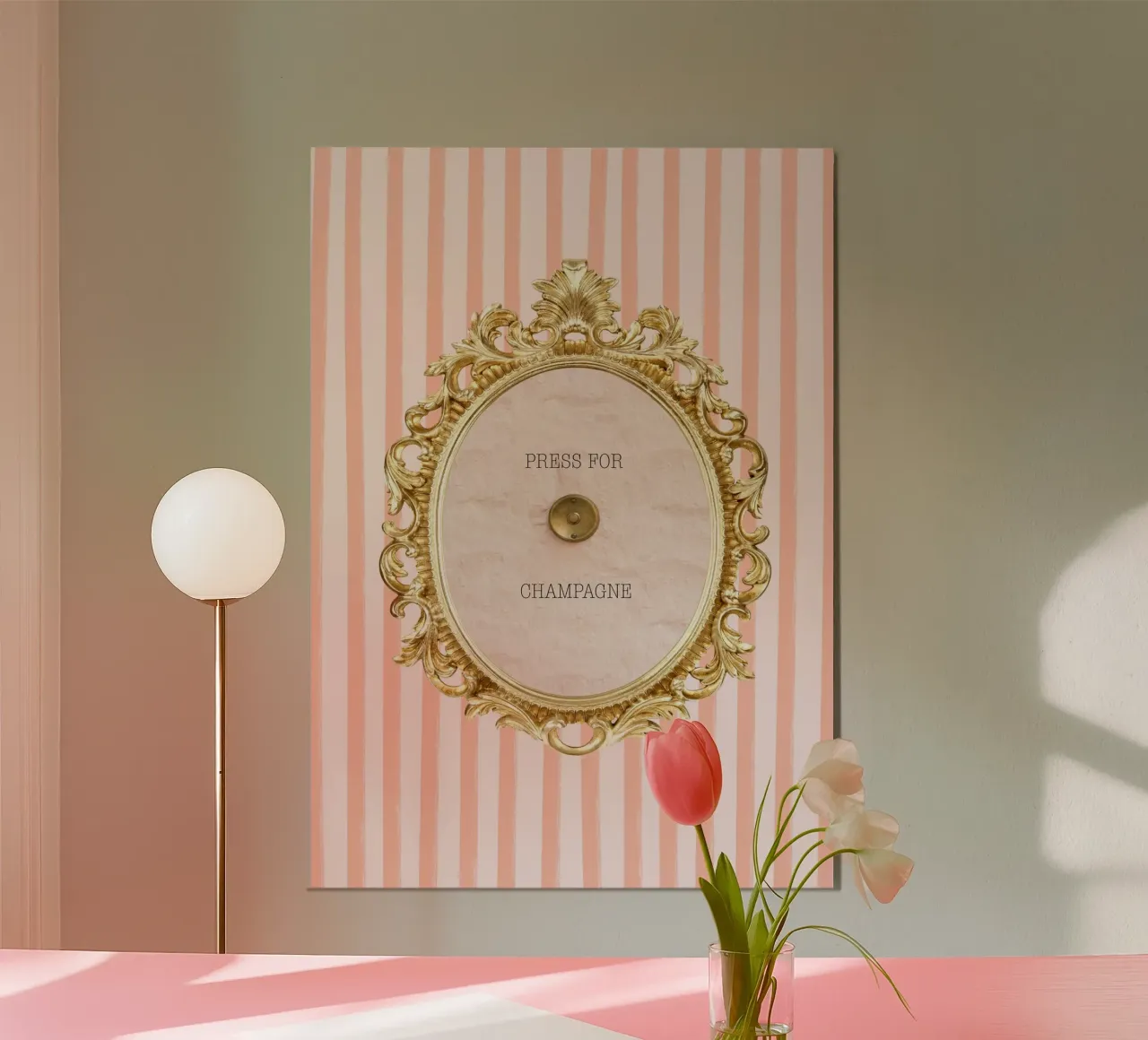 Striped press for champagne poster con telaio in alluminio da GraceDigitalArtCo