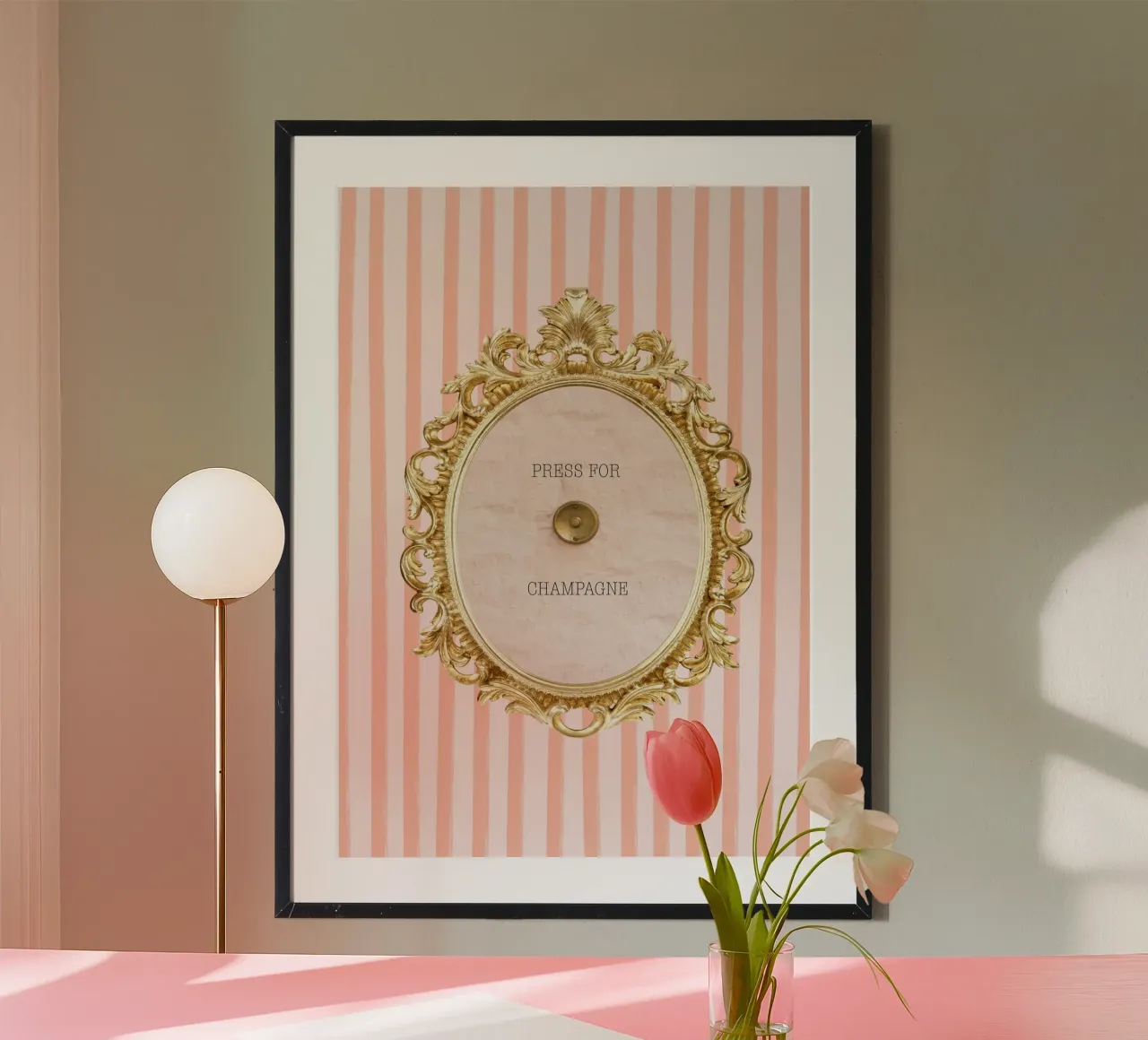 Striped press for champagne poster con telaio in alluminio da GraceDigitalArtCo