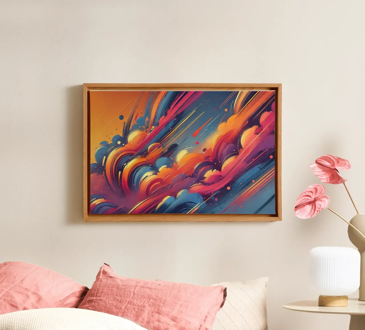 Graffiti Zonsondergang Vibes canvas met Baklijst van Chromatic Fusion Studio