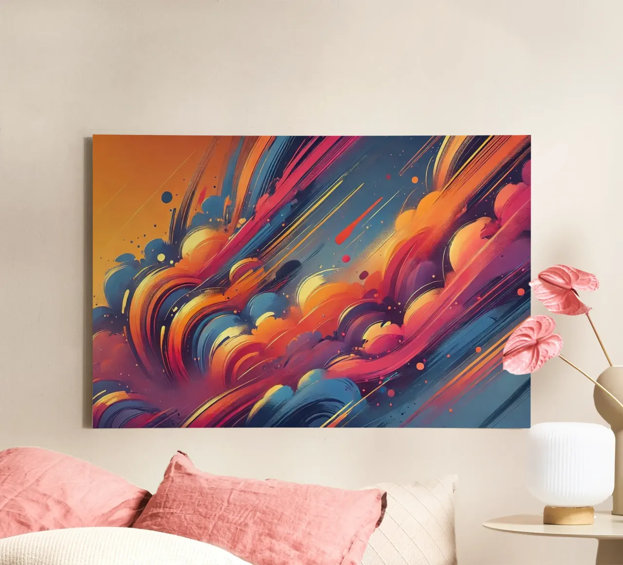 Graffiti Zonsondergang Vibes canvas met Baklijst van Chromatic Fusion Studio
