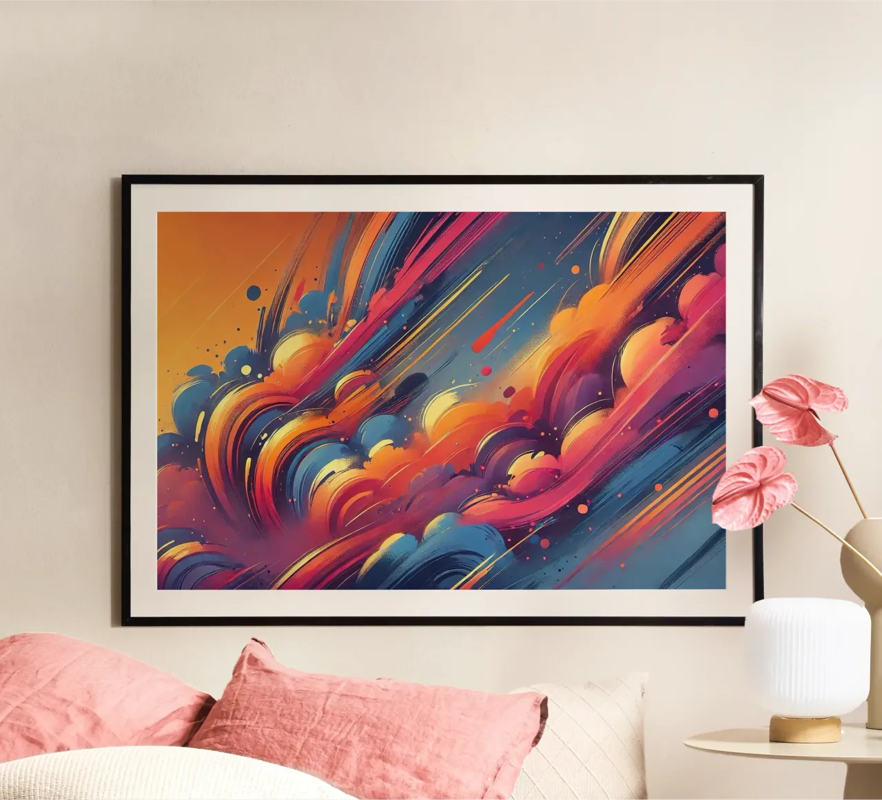 Graffiti Sunset Vibes poster con telaio in alluminio da Chromatic Fusion Studio
