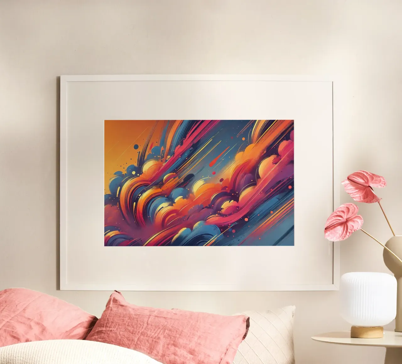 Graffiti Sunset Vibes poster con telaio in alluminio da Chromatic Fusion Studio