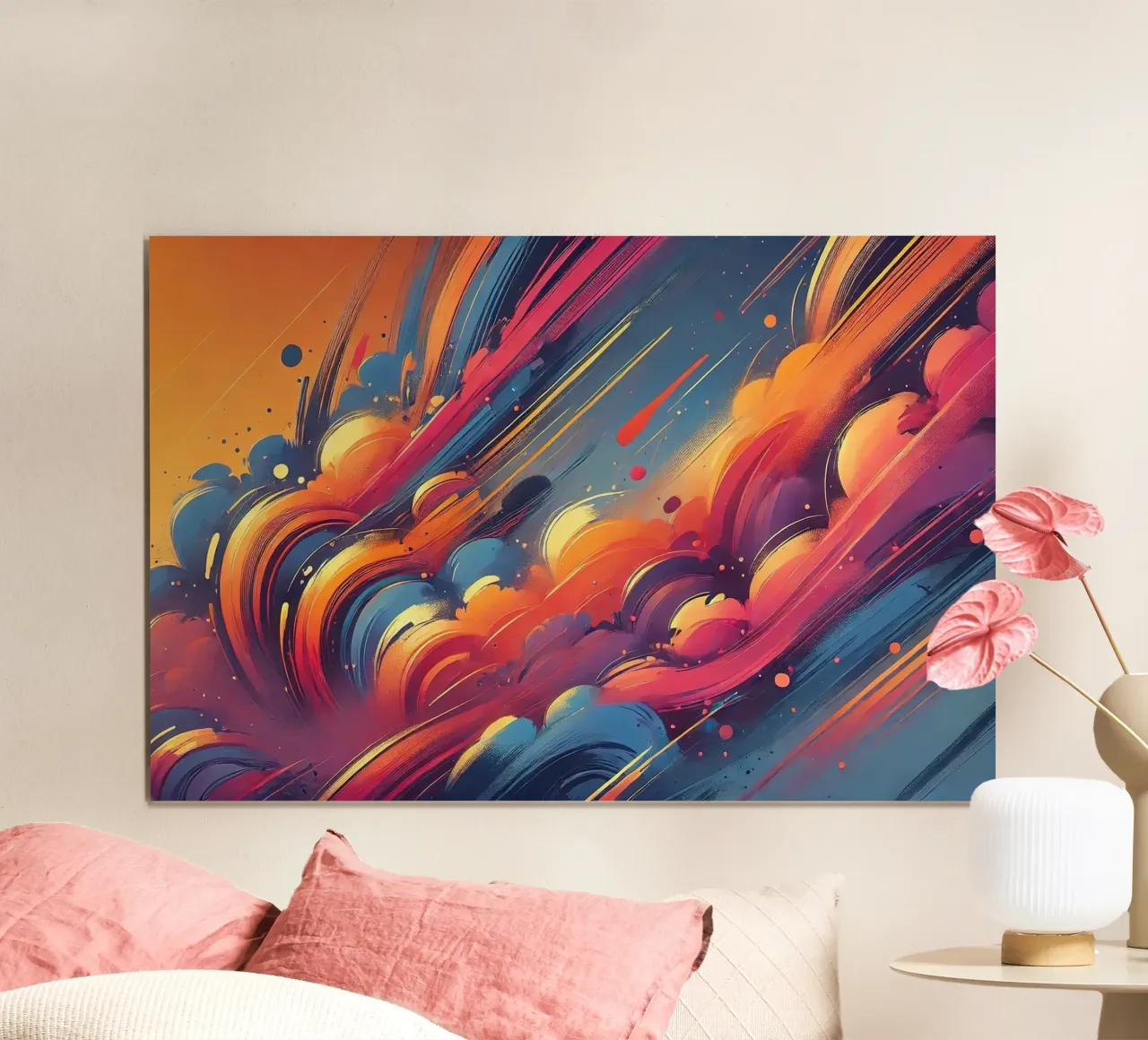 Graffiti Sunset Vibes poster con telaio in alluminio da Chromatic Fusion Studio