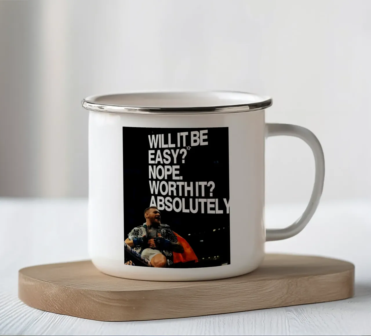 'WILL BE EASY? NOPE. WORTH T? ABSOLUTELY tazza in smalto da Type & Tape