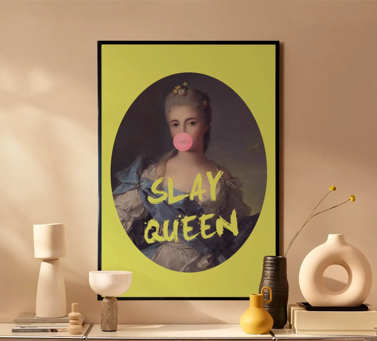 Neon Yellow Slay Queen poster con telaio in plastica da GraceDigitalArtCo