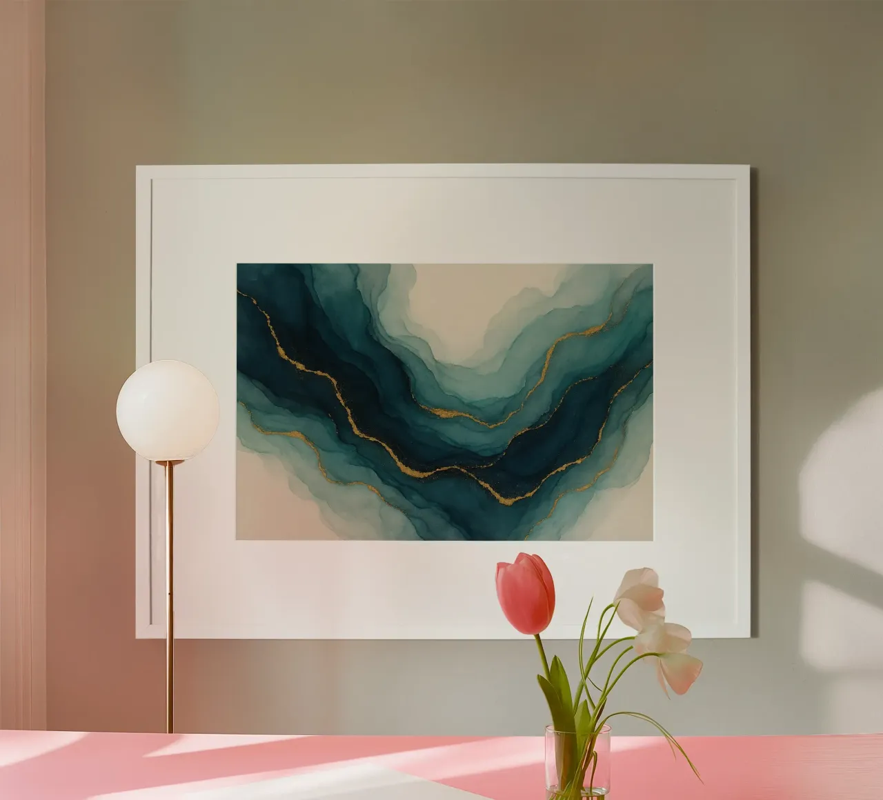 Azure Cascade poster con telaio in alluminio da Chromatic Fusion Studio