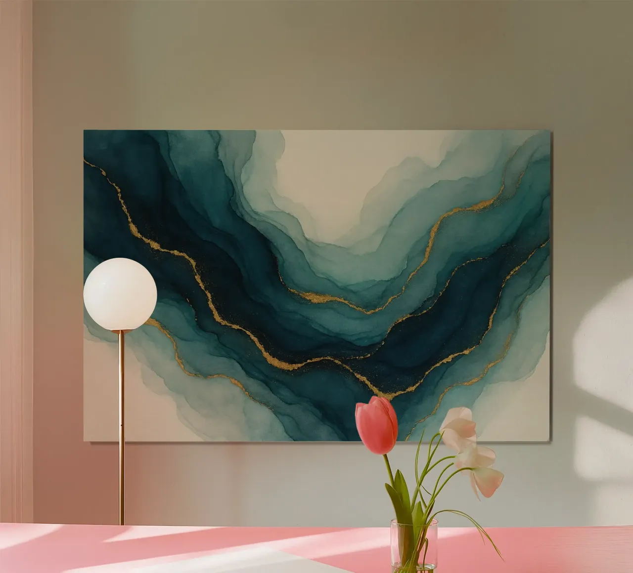 Azure Cascade poster con telaio in alluminio da Chromatic Fusion Studio