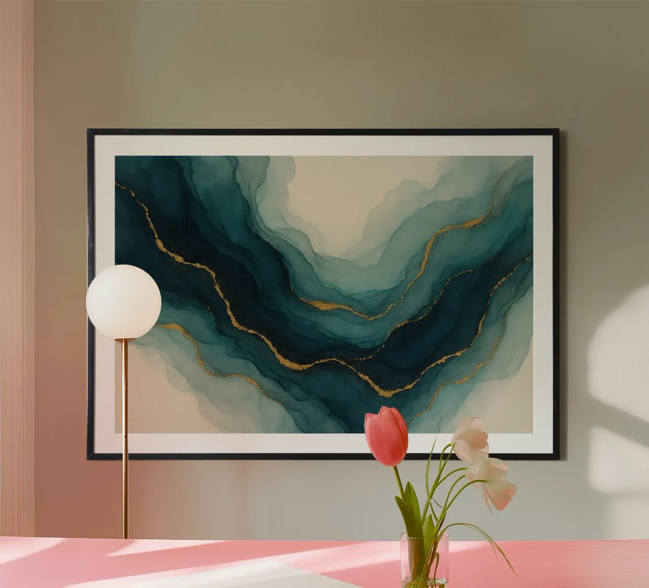 Azure Cascade poster con telaio in alluminio da Chromatic Fusion Studio