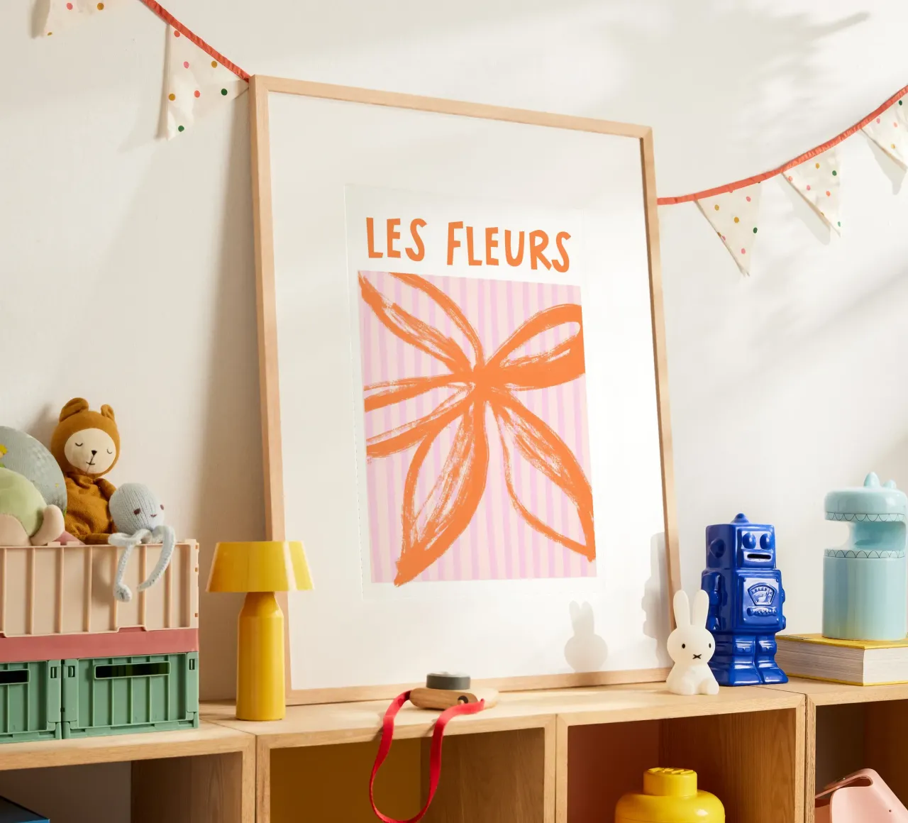Orange and Pink Les Fleurs Art poster con telaio in legno da GraceDigitalArtCo