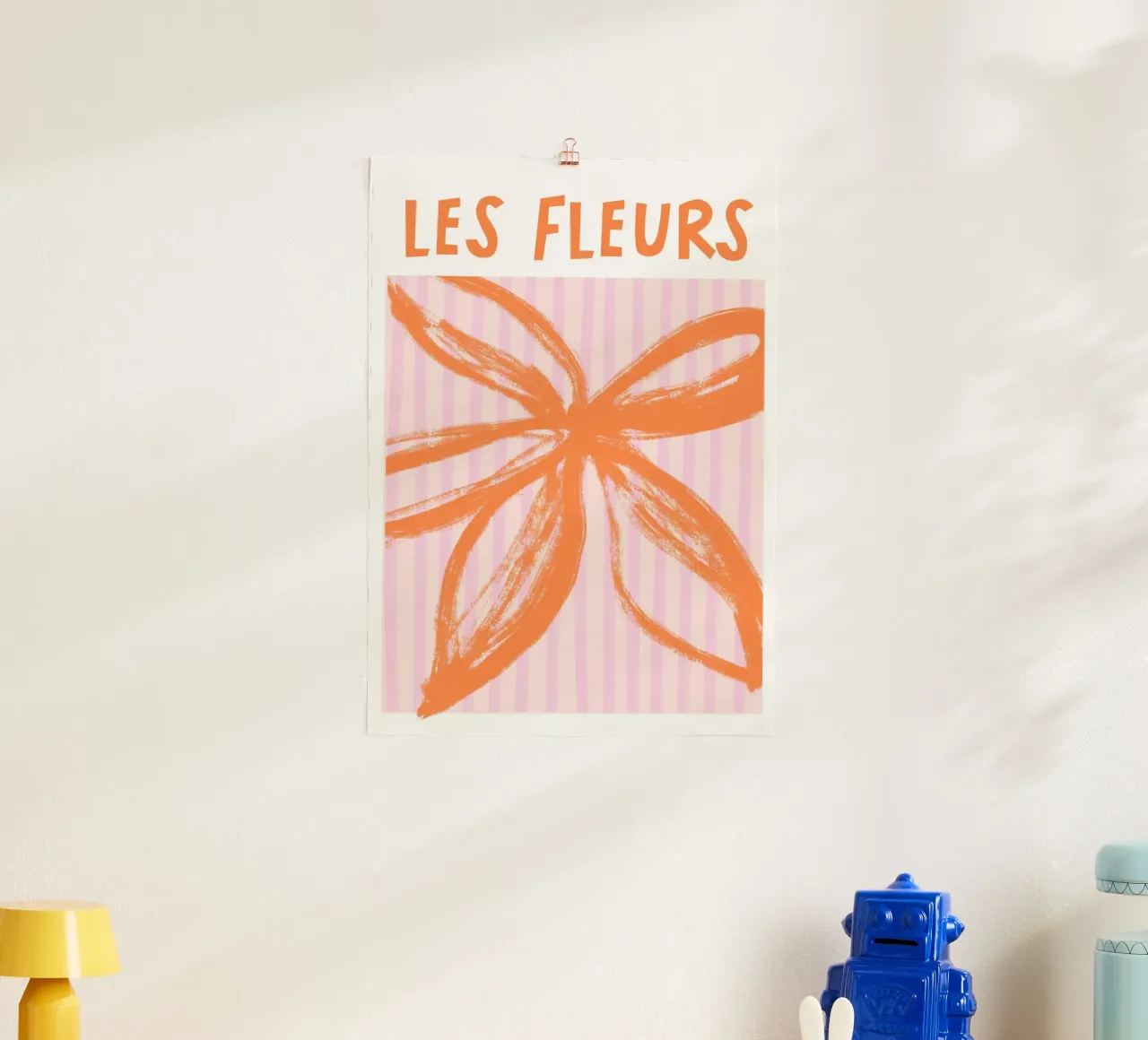 Orange and Pink Les Fleurs Art poster con telaio in legno da GraceDigitalArtCo