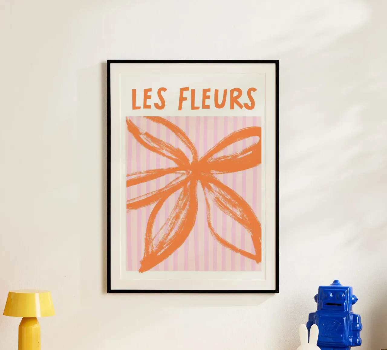 Orange and Pink Les Fleurs Art poster con telaio in legno da GraceDigitalArtCo