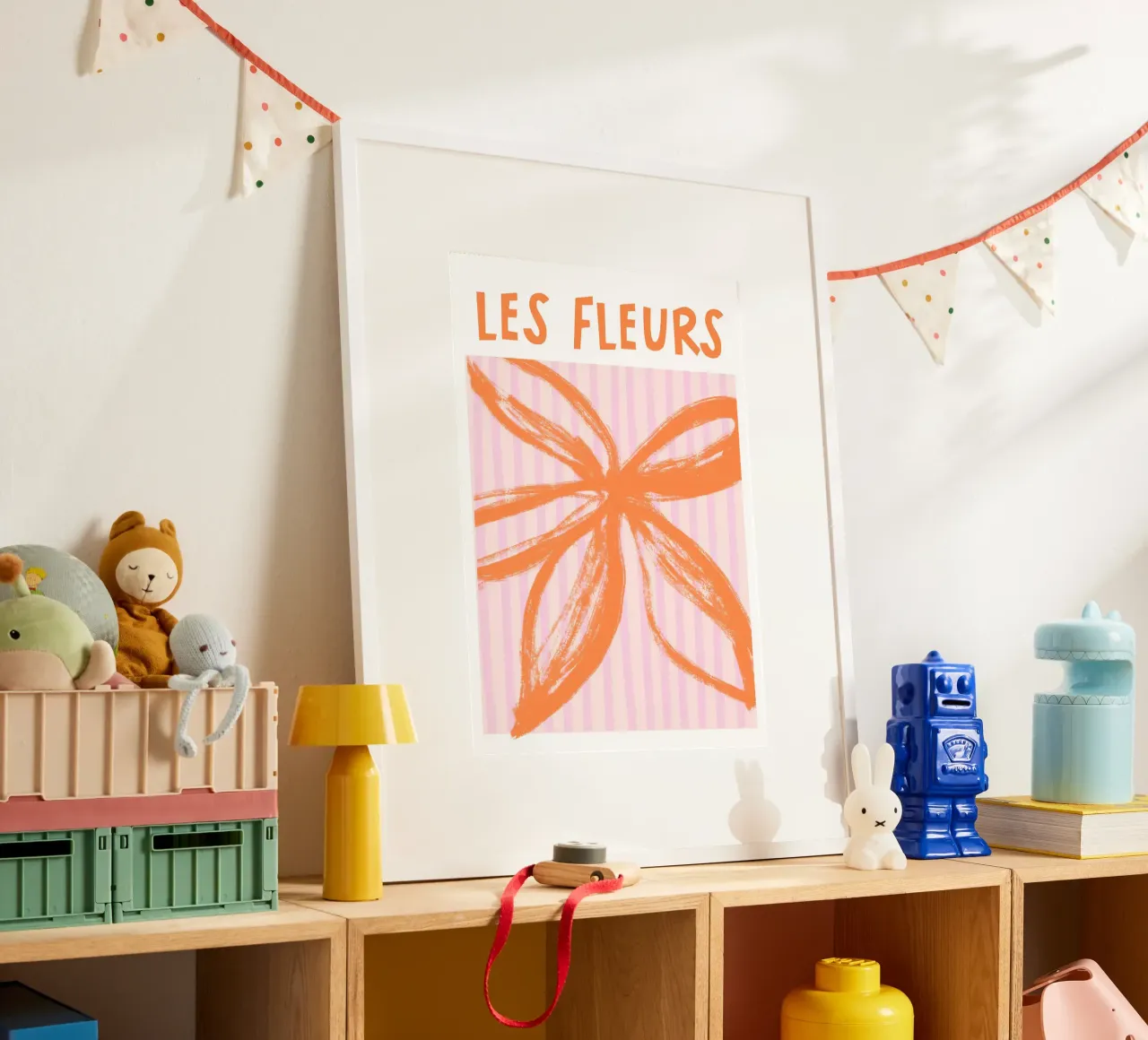 Orange and Pink Les Fleurs Art poster con telaio in legno da GraceDigitalArtCo