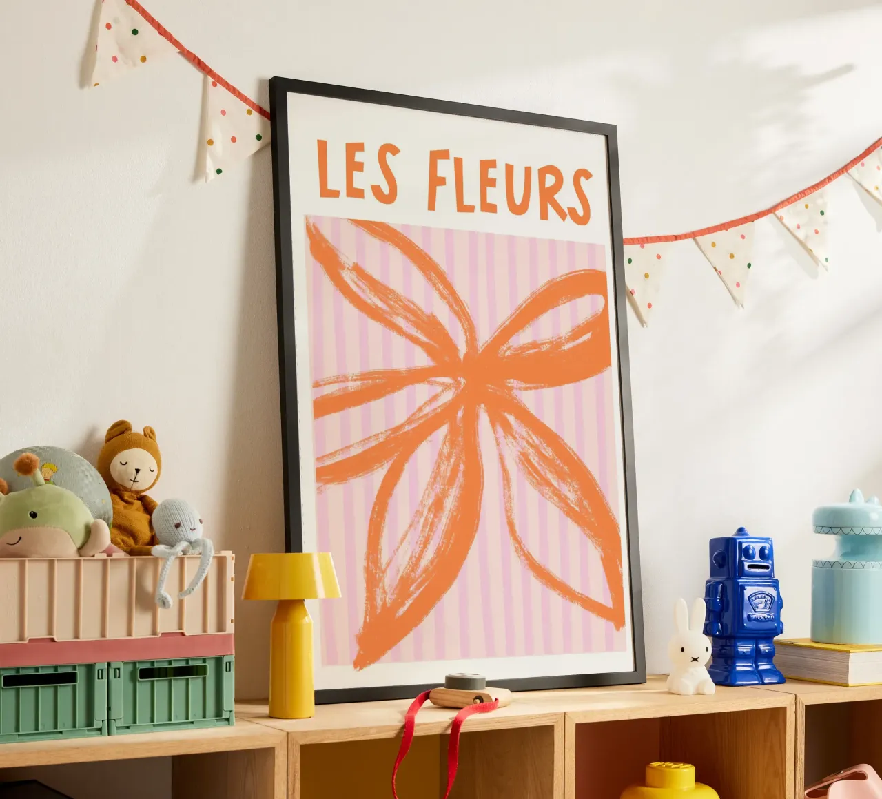 Orange and Pink Les Fleurs Art poster con telaio in legno da GraceDigitalArtCo