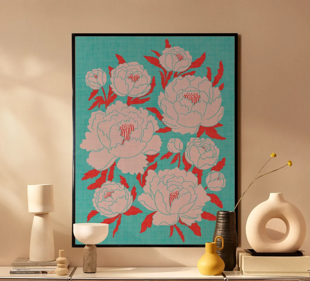 Peonie poster con telaio in alluminio da Dana Duricekova