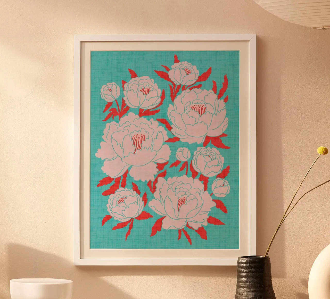 Peonie poster con telaio in alluminio da Dana Duricekova