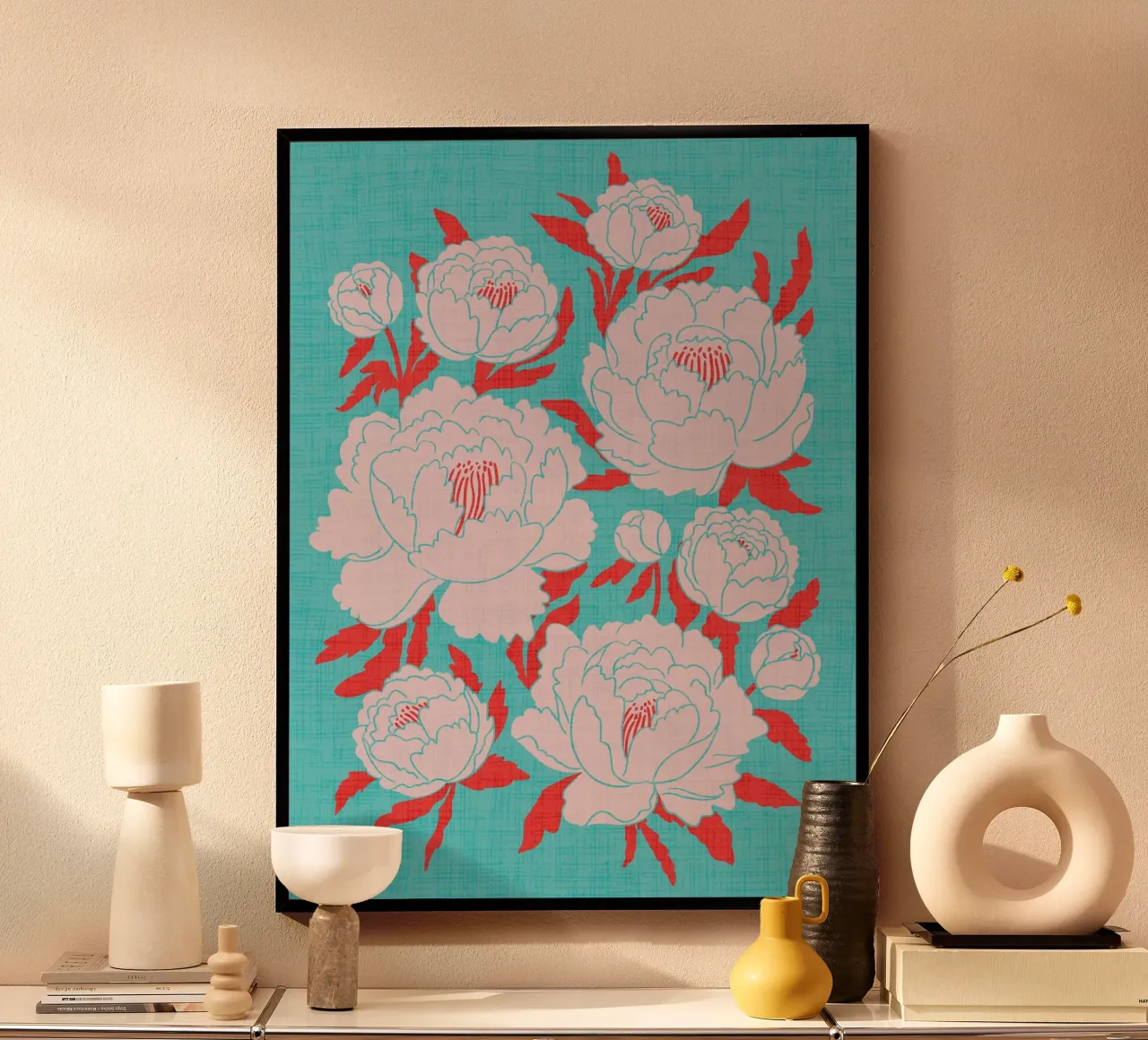 Peonie poster con telaio in alluminio da Dana Duricekova