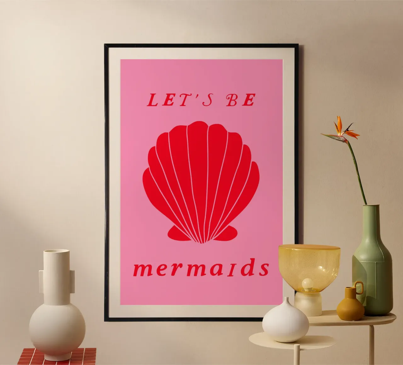 Pink and Red Mermaids poster con telaio in plastica da GraceDigitalArtCo