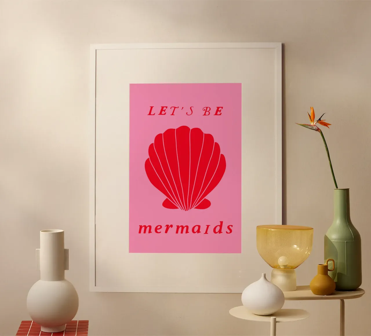 Pink and Red Mermaids poster con telaio in plastica da GraceDigitalArtCo
