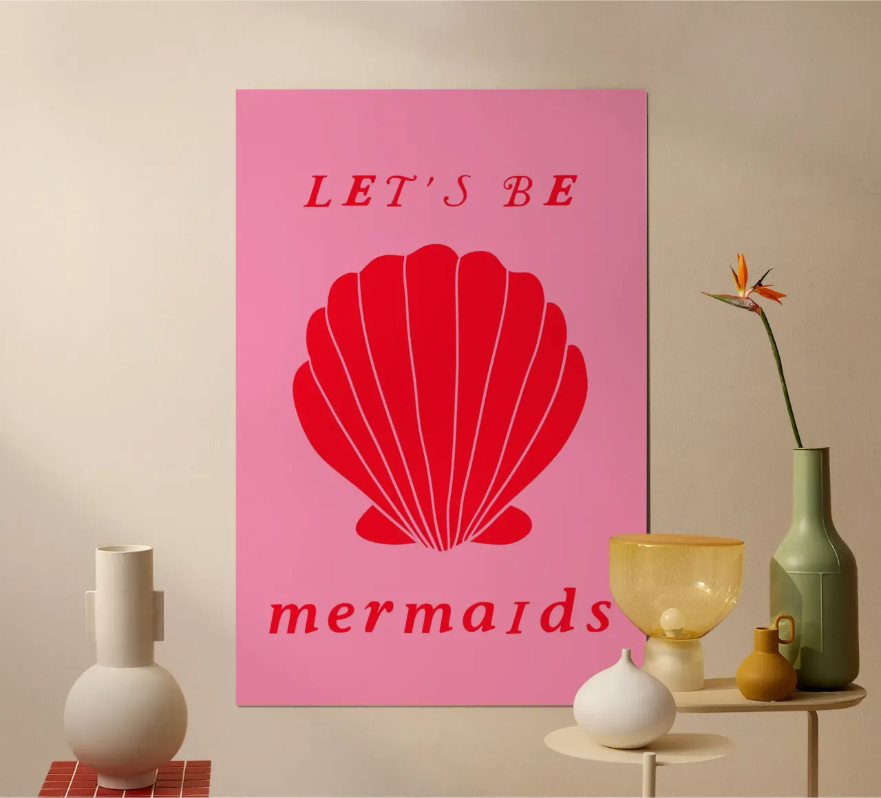 Pink and Red Mermaids poster con telaio in plastica da GraceDigitalArtCo