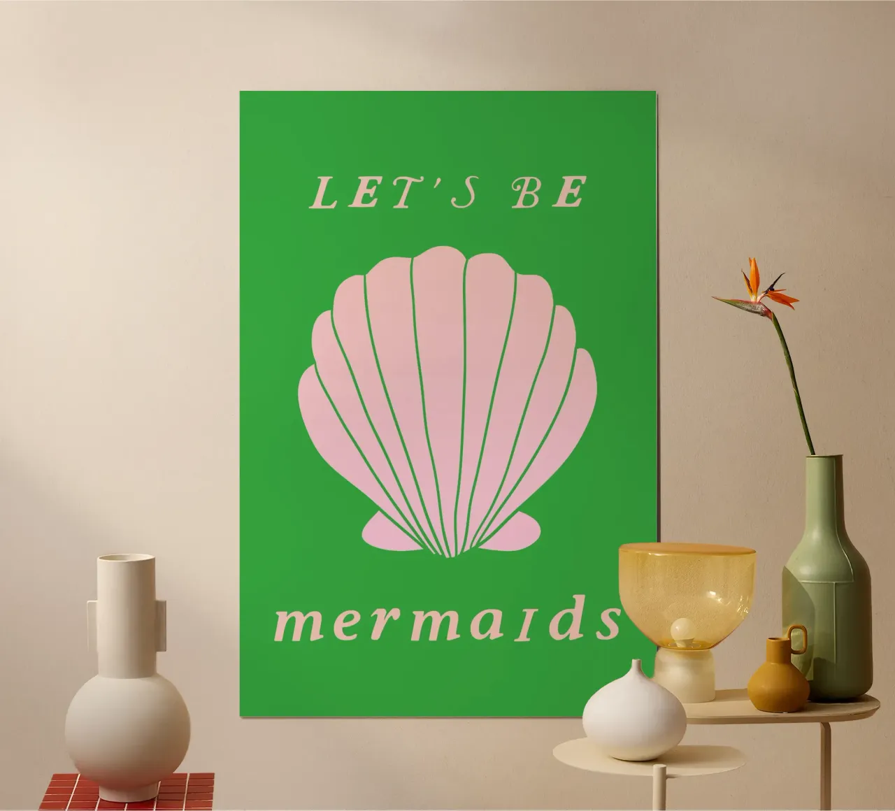 Pink and Green Mermaids poster con telaio in plastica da GraceDigitalArtCo