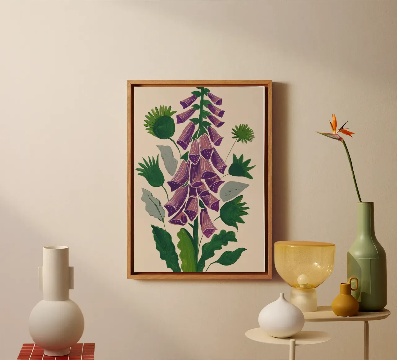 Contemporary Botanical Garden Foxglove in Bloom tela con Cornice a cassetta da Flow Line