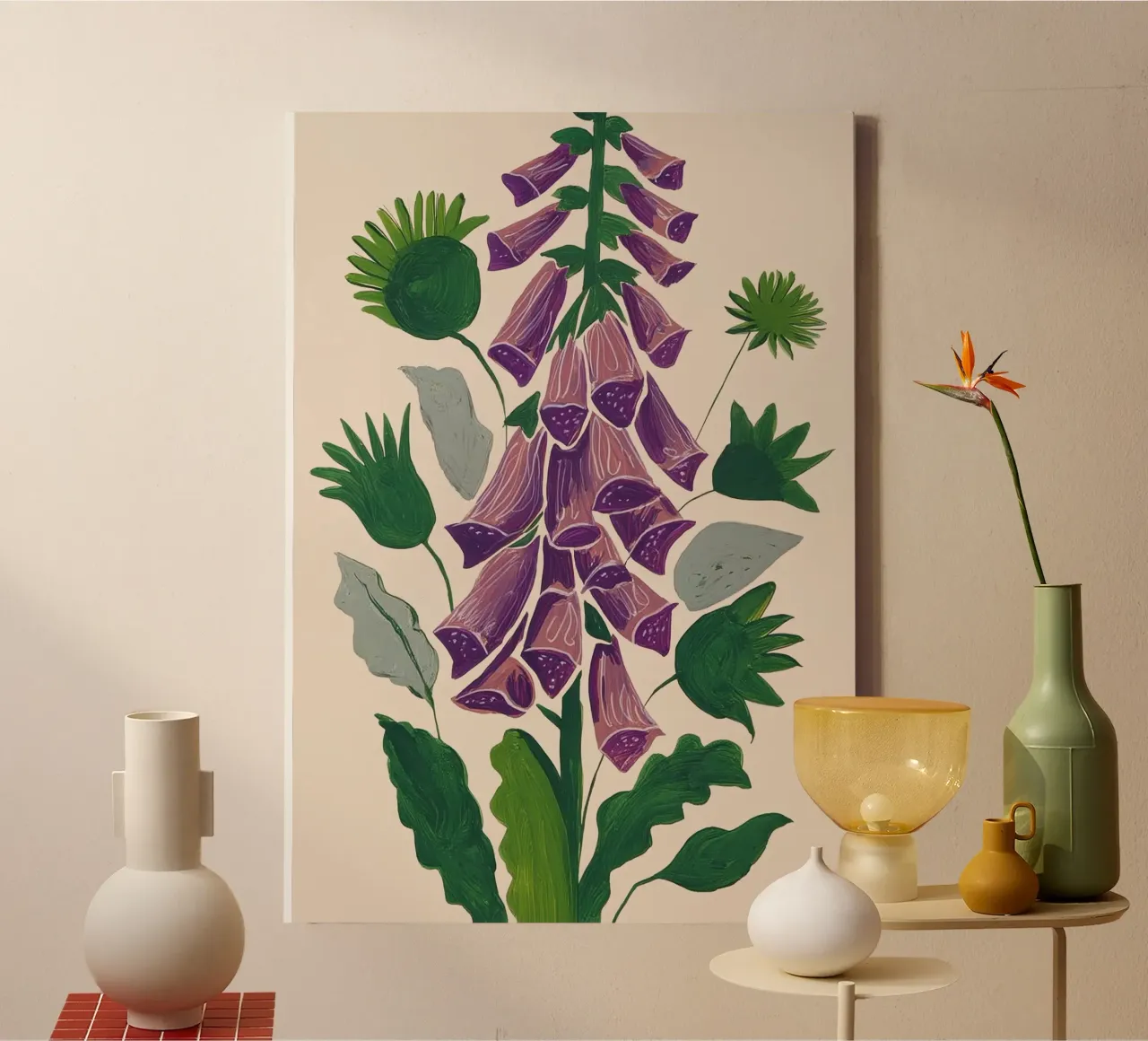 Contemporary Botanical Garden Foxglove in Bloom tela con Cornice a cassetta da Flow Line