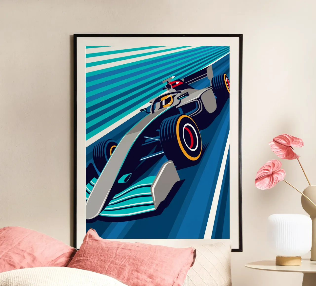 Auto da corsa W12 poster con telaio in alluminio da Mariel Toigo