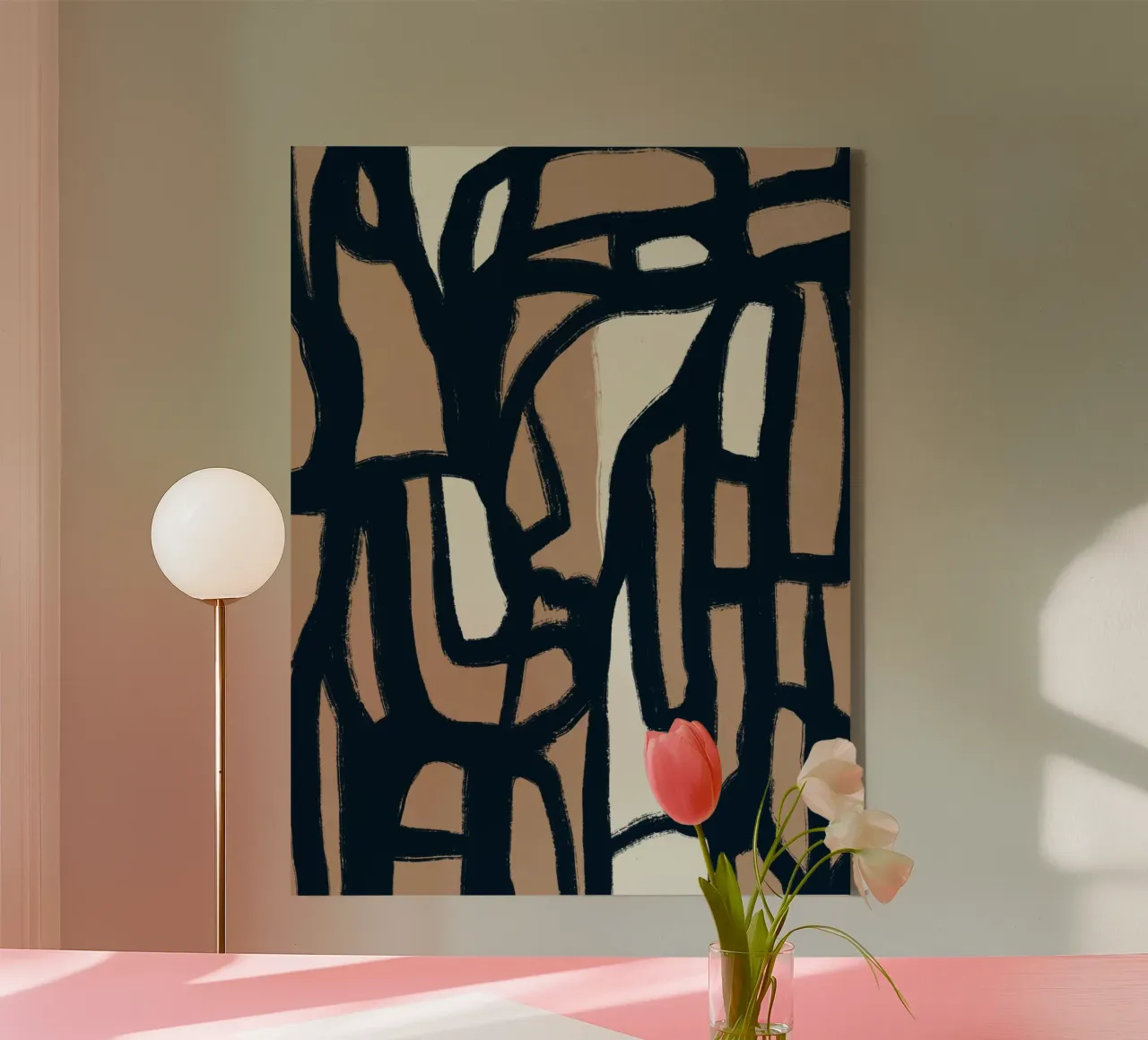 Bold line abstract canvas with Floater frame by Little Dean