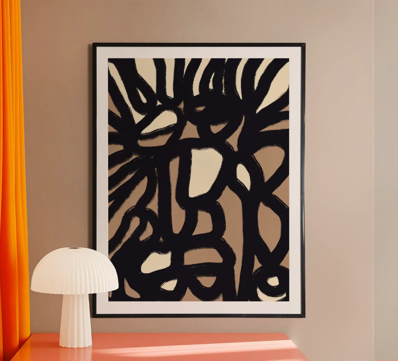Linea astratta in grassetto 05 poster con telaio in legno da Little Dean