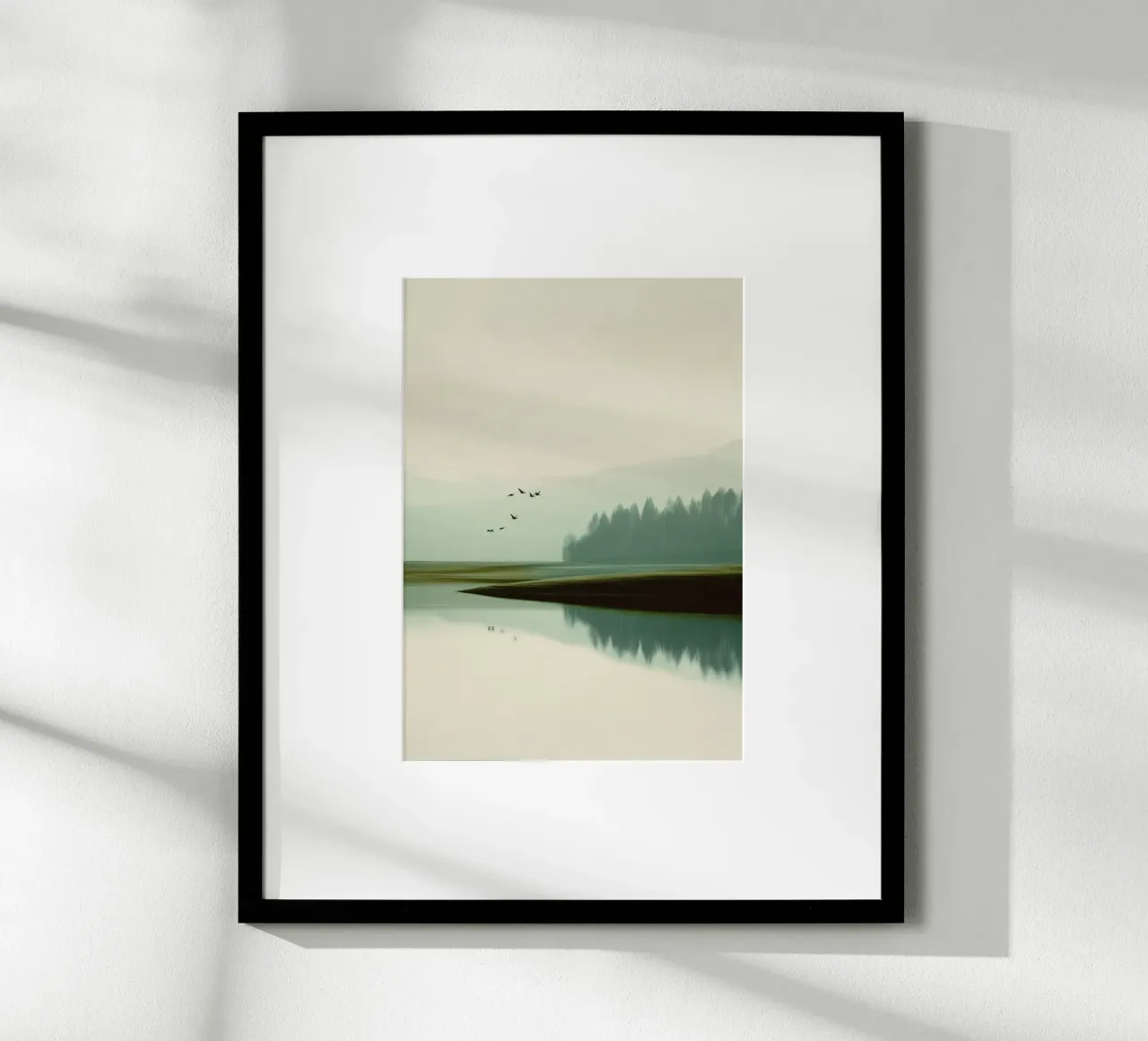 Minimalist Landscape - Birds Over Lake and Misty Forest poster da Dune