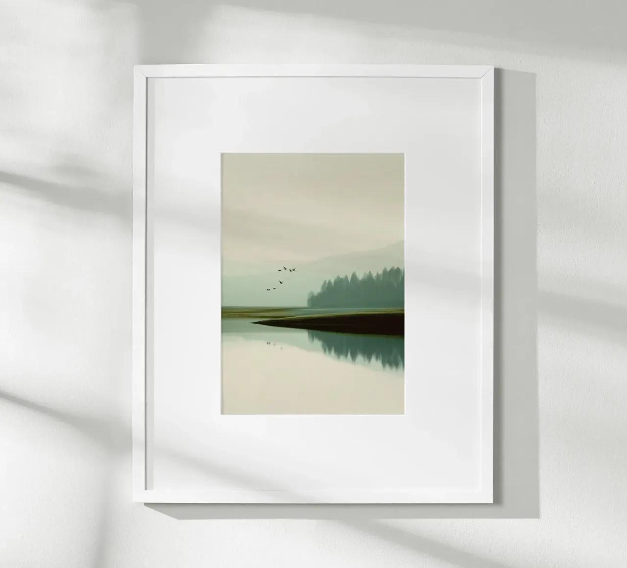 Minimalist Landscape - Birds Over Lake and Misty Forest poster da Dune