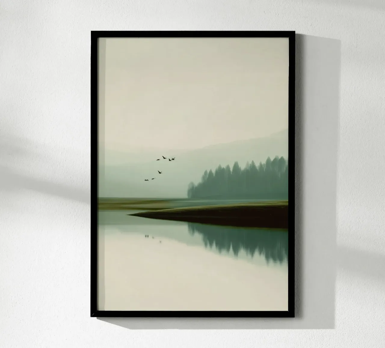 Minimalist Landscape - Birds Over Lake and Misty Forest poster da Dune