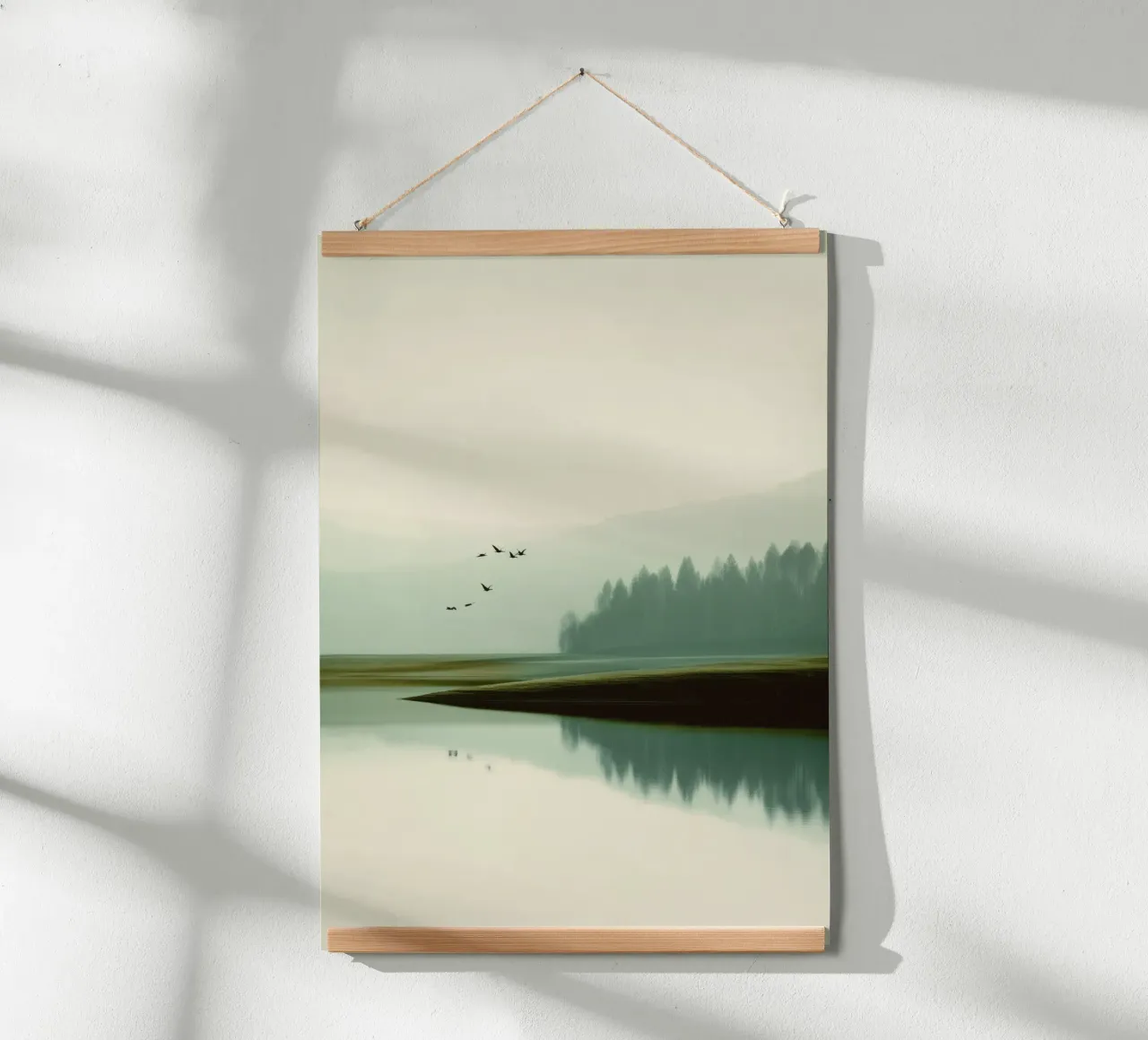 Minimalist Landscape - Birds Over Lake and Misty Forest poster da Dune