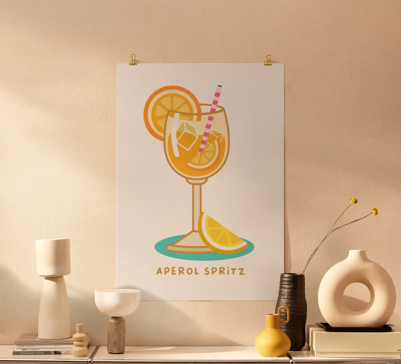 Aperol Spritz poster con telaio in legno da Ana Paniagua Design