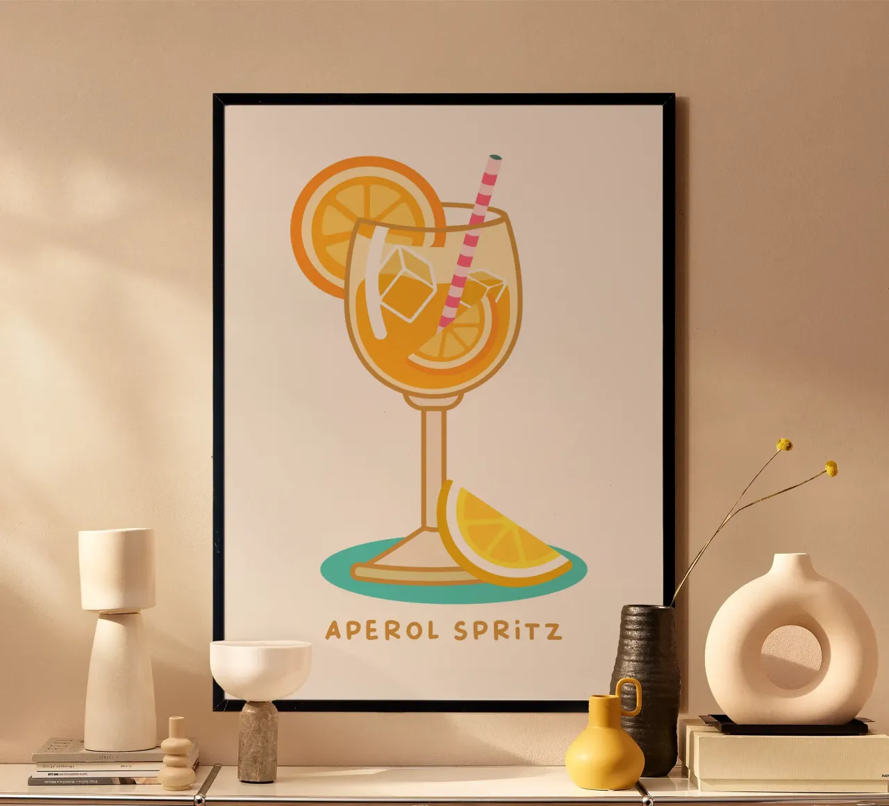 Aperol Spritz poster con telaio in legno da Ana Paniagua Design