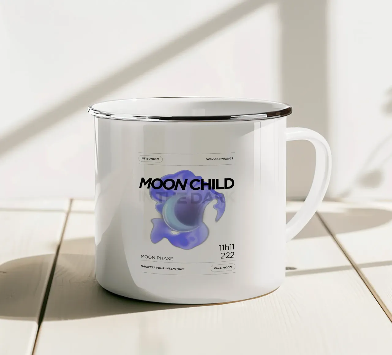 Moon child in the dark enamel mug by morphinaeblue