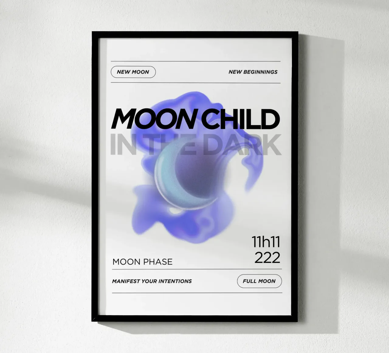 Il bambino della luna nel buio poster con telaio in legno da morphinaeblue