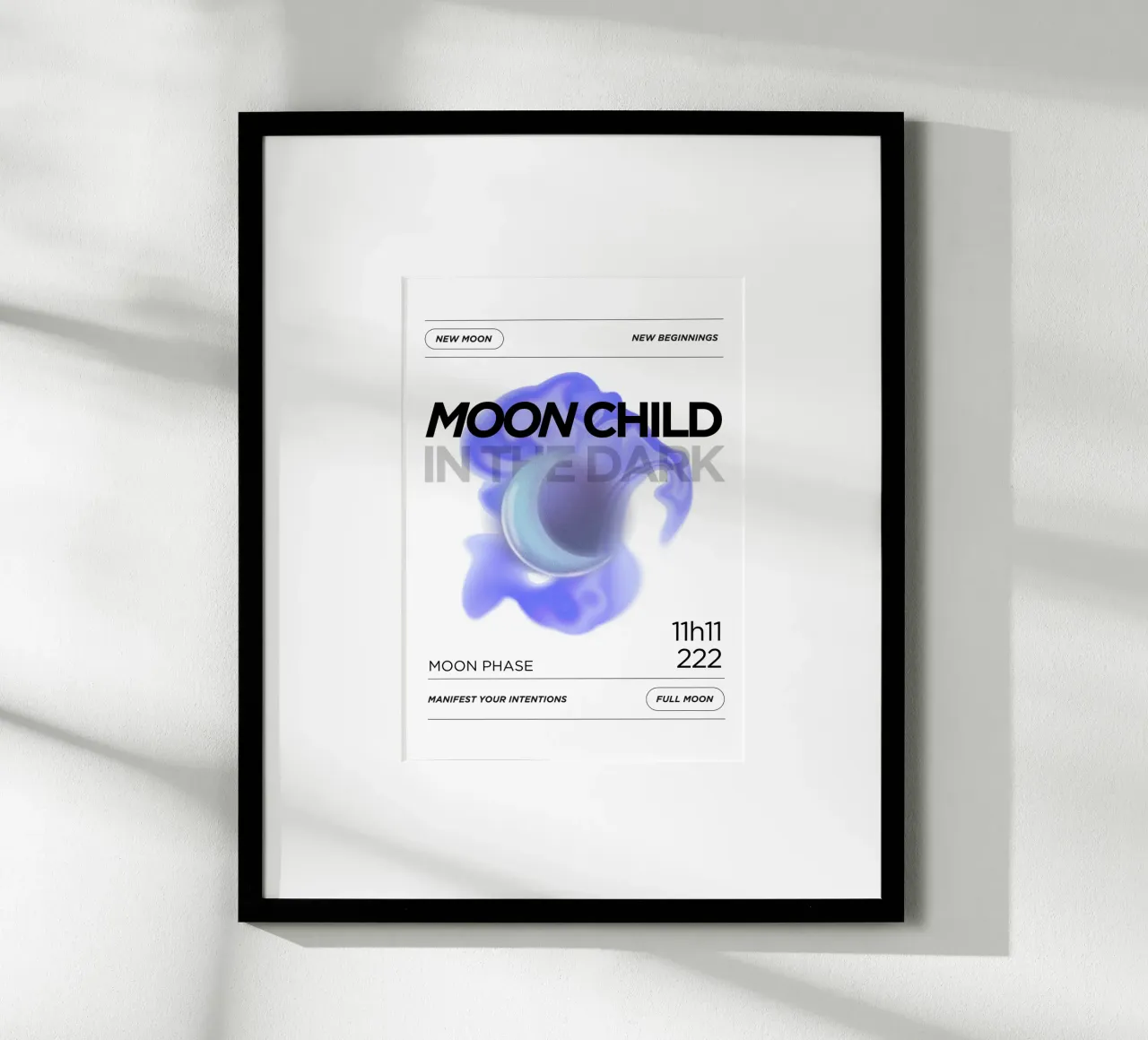 Il bambino della luna nel buio poster con telaio in legno da morphinaeblue