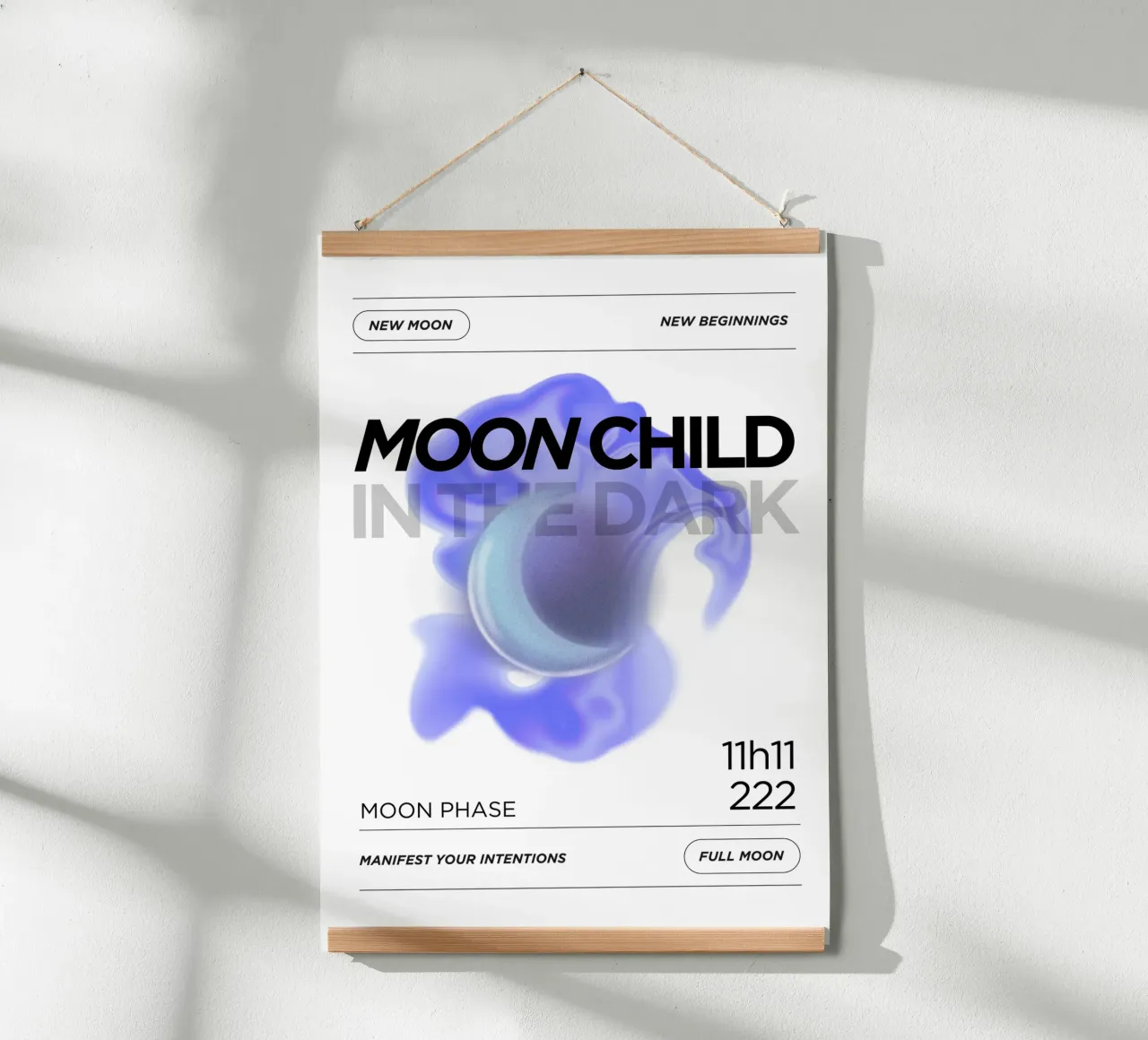 Il bambino della luna nel buio poster con telaio in legno da morphinaeblue