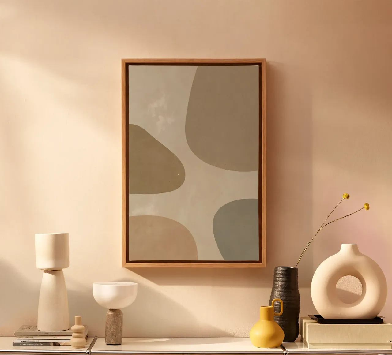 Abstract Shapes Beige and Neutral Background canvas with Floater frame by DesignDoodle