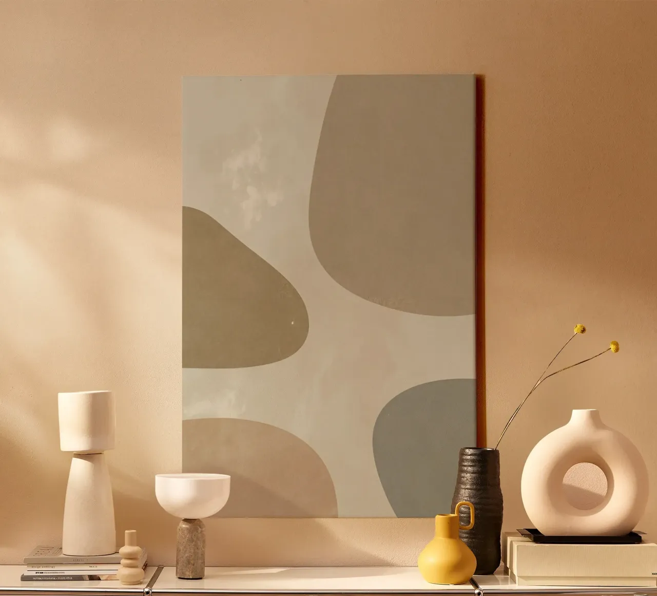Abstract Shapes Beige and Neutral Background canvas with Floater frame by DesignDoodle